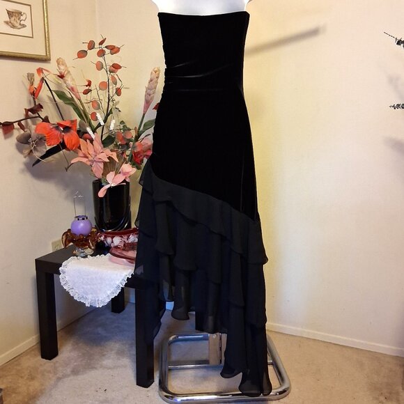 Vintage M Collection Black Maxi Evening Dress VTG Elegant Ruffled Strapless Gown - Picture 12 of 12